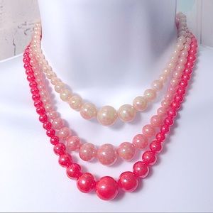 Vintage Japan 3 Strand Faux Pearl Beaded Necklace